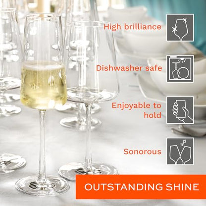 Stölzle Lausitz Champagne Glasses Power 4-Piece Set 8 oz – Elegant Flutes Ideal for Prosecco & Sparkling Wine – Crystal Champagne Glasses – Dishwasher- & Shockproof - size: 4 Pieces (1 Pack)