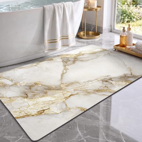 Color&Geometry Gold Marble Bathroom Rugs Non Slip,Absorbent Thin Bath Mat | Washable Bath mats for Bathroom,Bath Mat Quick Dry Low Pile Bathroom Rug for Bathtub and Shower Floor 43"x24" - color: Gold-veined White Marble, size: 24"x43"