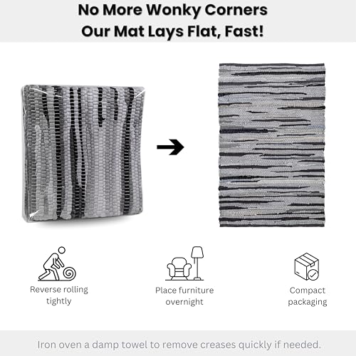 Chindi Kitchen Rug 2x3 Feet - Charcoal | Cotton Small Throw Rugs for Bathroom, Easy Care Grey Hand Woven Mat - color: Charcoal, size: 2 x 3 feet