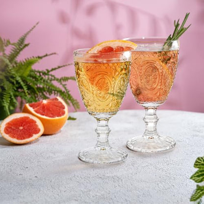 Bekith Clear Glass Goblets, Drinking Goblets Stemmed Water Glasses for Iced Tea Wine Juice Beer Cold Beverage, Goblet Glassware for Parties, 10 Ounce, Set of 4
