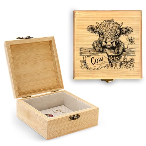 Cow Trinket Keepsake Decorative Jewelry Box, Gifts For Women, Cow Lovers Themed Decor Decorations, Home Room Ring Earrings Necklace Organizer Holder Vintage Wooden Box! - color: Cow