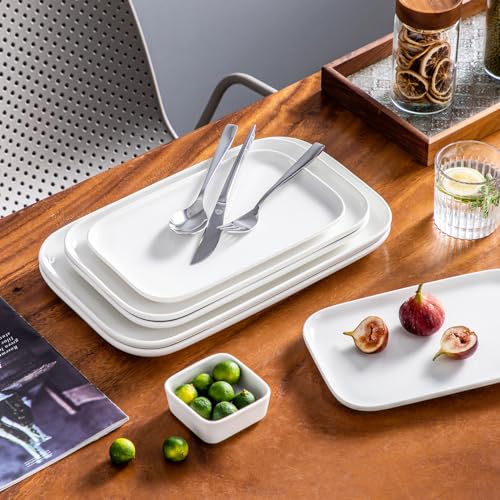 vancasso Stern Serving Platters Set of 3, 11/13/ 15 Inches Rectangular Ceramic Serving Plates, White Serving Trays for Entertaining - color: White, size: 3 Pieces