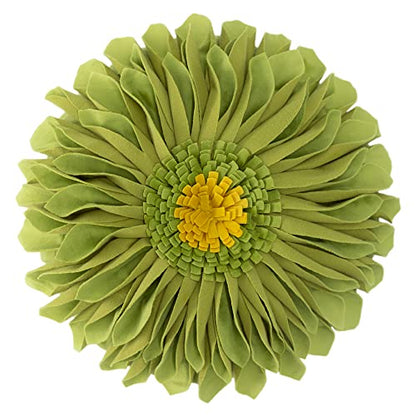 JWH 3D Flower Throw Pillow Cover, Velvet, Green Yellow, 12 Inch | Round Floral Cushion, Sunflower Accent, Handmade, Decorative Pops for Bed Couch Sofa Chair Car Living Room