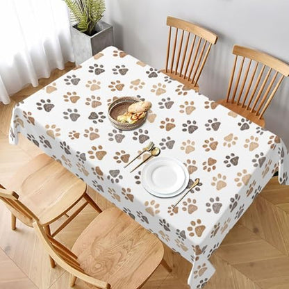 Worltoldb Dog Paw Print Tablecloths - Polyester Rectangular Table Cover - 90" x 60" - White - Animal Print, Formal - All-Season - Water Resistant, Durable - Wedding - color: White15
