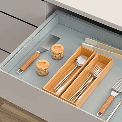 VeyFey Silverware Tray for Drawer, Stackable Kitchen Bamboo Drawer Organizer 12" x 3" x 2" Set of 2 - size: 12" x 3" x 2"