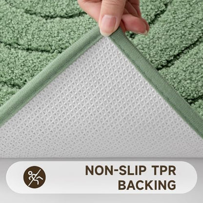 Pauwer Bathroom Rugs Sets 5 Piece, Absorbent Non Slip Bath Mat Set, Green | Machine Washable, Microfiber Plush, Quick Dry Runner, U Shaped Contour Toilet Rugs, Shower Mats and Toilet Lid Cover - color: Green