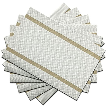 Placemats Washable Dinner Mats Easy to Clean PVC Table Mats Set of 6 (Stripe White) - color: Stripe White, size: placemats set of 6