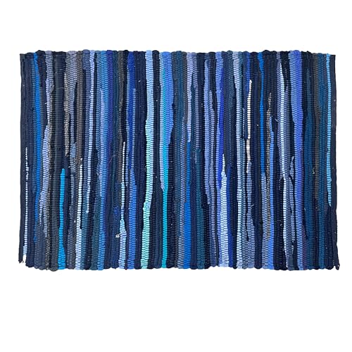 Chindi Kitchen Rug 2x3 Feet - Navy | Cotton Hand Woven Throw Rugs for Bathroom, Easy Clean Accent Camping Carpet - color: Navy, size: 2 x 3 feet