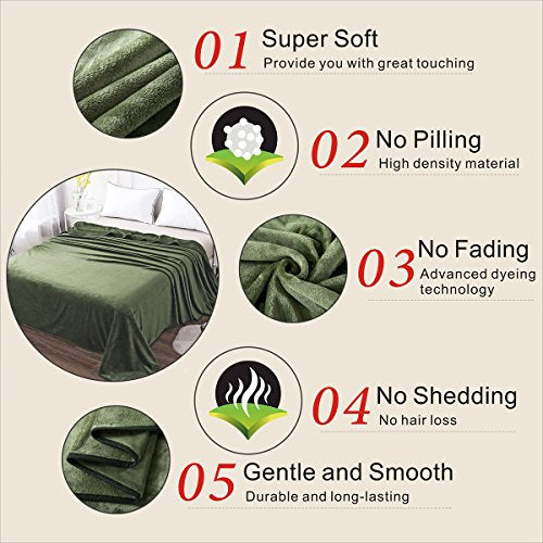 Fleece Blanket Twin Size 350GSM Lightweight Throw for The Bed Extra Soft Brush Fabric Super Warm Sofa Blanket 66" x 90"(Green Twin) - color: Green, size: Twin (90-Inch-by-66-Inch)