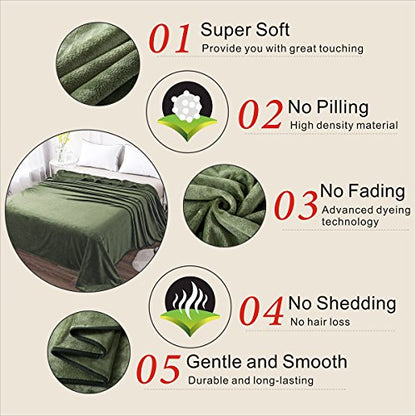 Fleece Blanket Twin Size 350GSM Lightweight Throw for The Bed Extra Soft Brush Fabric Super Warm Sofa Blanket 66" x 90"(Green Twin) - color: Green, size: Twin (90-Inch-by-66-Inch)