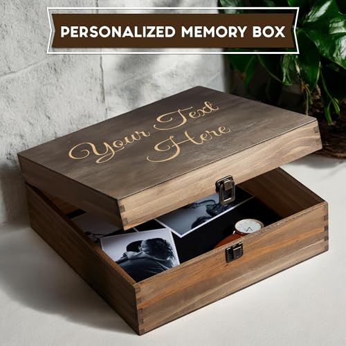 Personalized Wooden Keepsake Box - Custom Memory Box for Photos Jewelry Letters Rustic Memento Storage Box for Wedding, Anniversary, Birthday, Graduation & Retirement Gifts - style: 1. Your Text Here