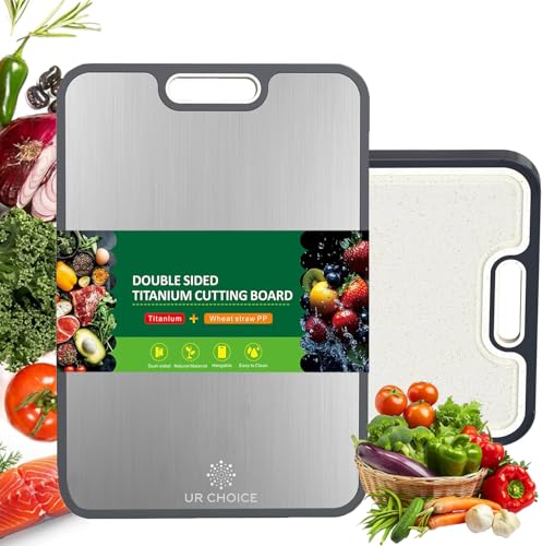 Double Sided Pure Titanium Cutting Board For Kitchen | Reversible Chopping Boards (2 in 1) | Non Toxic Dishwasher Large Size Board With Juice Groove - 15.15"x10.4"