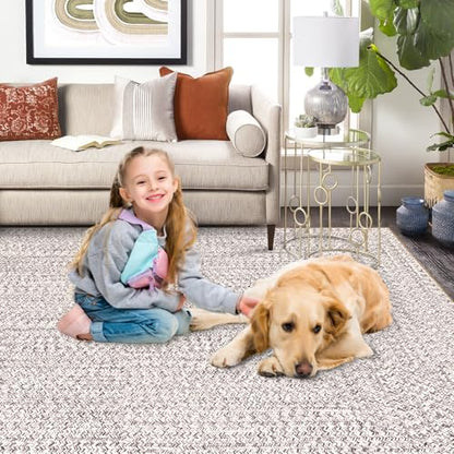 ROYHOME Runner Rug Print Braided Hallway Runner Washable Entryway Rug | Stain Resistant Non-Slip Area Rug Farmhouse Solid Printed Textured Carpet for Bedroom Laundry Kitchen, Beige/Grey, 2' x 6' - color: Beige/Grey, size: 2' x 6' (Rectangular)