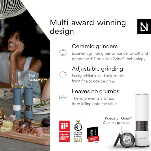 LARS NYSØM Salt and Pepper Grinder Set Manual, Stainless Steel Salt and Pepper Mills with Adjustable Ceramic Grinder I Design Spice Shakers (Pure White) - color: Pure White, size: Set of two manual grinders