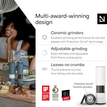 LARS NYSØM Salt and Pepper Grinder Set Manual, Stainless Steel Salt and Pepper Mills with Adjustable Ceramic Grinder I Design Spice Shakers (Pure White) - color: Pure White, size: Set of two manual grinders