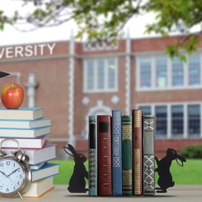 Bunny Metal Bookends Set of 2 Styles Easter Cute Rabbit Book Ends for Bookshelf Decor Organizer for Home Office Desk Gift for Rabbit Lovers Readers Teachers Friends Easter - style: Bunny
