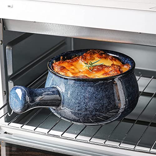 vicrays French Onion Soup Bowls With Handles, 26 Ounce for Soup, Chili, Beef Stew, Chip Resistant, Dishwasher Microwave Safe, Set of 4 (Blue) - color: Blue