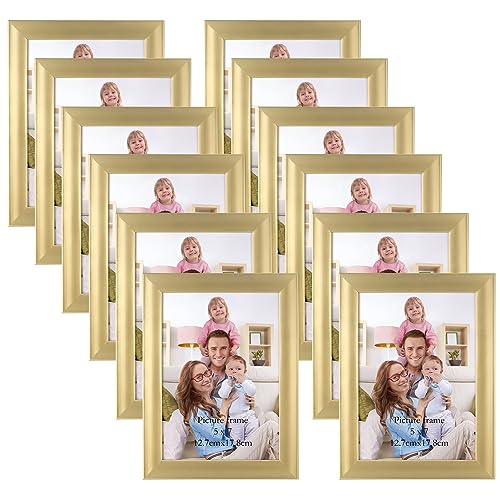 Giftgarden 5x7 Picture Frame Gold Set of 12, Multi Modern 5 x 7 Frames Bulk for Wall or Tabletop Display - color: Gold, size: 5x7