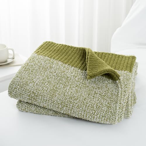 Carriediosa Heather Throw Blanket 50" X 60", 400GSM Ultra Soft Microfiber Fuzzy Fluffy Reversible Knitted Blankets Cozy Plush Lightweight and Warm Fall Throws for Couch, Bed, Sofa, Olive Green | Olive Green, Fuzzy Fluffy Cozy Plush Knit Knitted Throws, Li