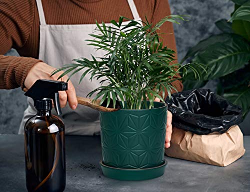 D'vine Dev 2-Pack Geometric Stoneware Planters, 3.8/5.8 in, Deep Teal, 99-E-4 - color: Dark Blue Green