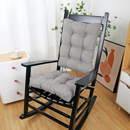 BUYUE Chair Cushion Set for Rocking Chair, Back Pillow & Seat Cushion with Ties, Original Woven Fabric Non-Slip Chair Pads for Elderly Sitting, Light Gray - color: Light Gray