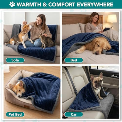 PetAmi Dog Blanket Small Medium Pet Cat Puppy Kitten, 40x29 Mini, Blue Gray | 460 GSM, Soft Sherpa Fleece Throw, Reversible Plush Couch Cover Protector Crate Carrier Sofa Bed Car Seat, Machine Washable - color: Navy/Gray Sherpa, size: Medium - 29 X 40 Inc