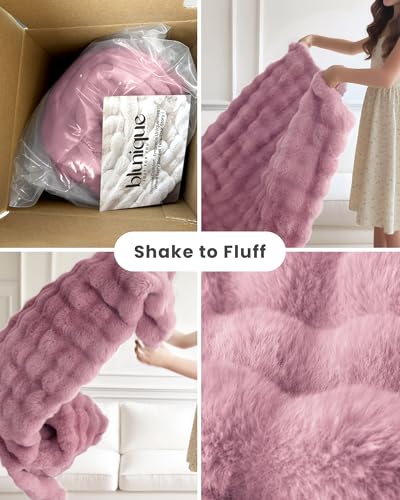 Ultra Soft Cozy Faux Fur Throw Blanket, Fuzzy Plush Thick Bubble Blanket, Oversize Luxury Fluffy Blanket for Couch, Bed, and Living Room, 60x80 Inches, Pink - color: Pink, size: Twin