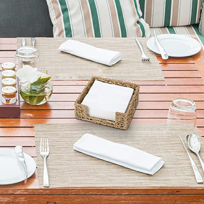 Napkin Holder Wicker Woven Basket Kitchen Decor for Table Dinner Paper Tray | 1 Pack, Home Decor, Square, Seagrass, Handwoven, Napkin Holders For Paper Napkins - size: L7.9" X W7.9" X H2.8"