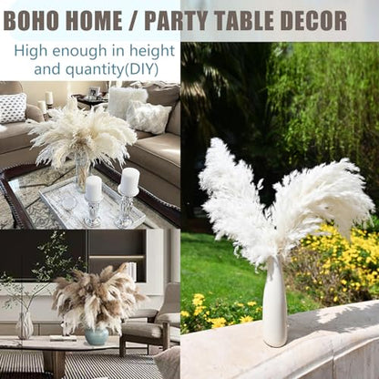 30 Stems White Pampas Grass Fluffy, Boho Home & Party Decor, Natural Pompas Grass for Living Room & Table Decor, Gift (17.7 inch, 30 White ) - size: 30white - 17 Inch