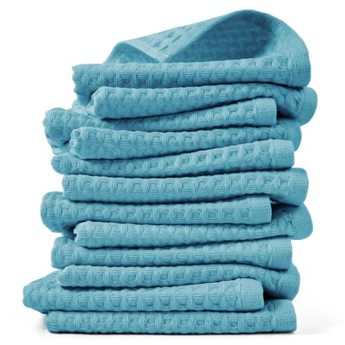 Cleanbear Lake Blue Waffle Washcloths 12 Pack, 13 x 13 Inches | Lightweight and Quick-Dry Face Towels, Soft and Absorbent, Ideal for Bathroom, Kitchen, Gym - color: Seafoam-green