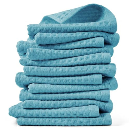 Cleanbear Lake Blue Waffle Washcloths 12 Pack, 13 x 13 Inches | Lightweight and Quick-Dry Face Towels, Soft and Absorbent, Ideal for Bathroom, Kitchen, Gym - color: Seafoam-green