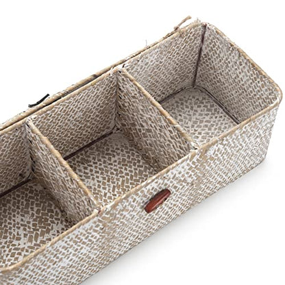 3 Section Seagrass Storage Basket, Handmade Shelf Baskets with Lid for Bathroom/Closet/Livingroom - color: Whitewash 3 Section with Lid