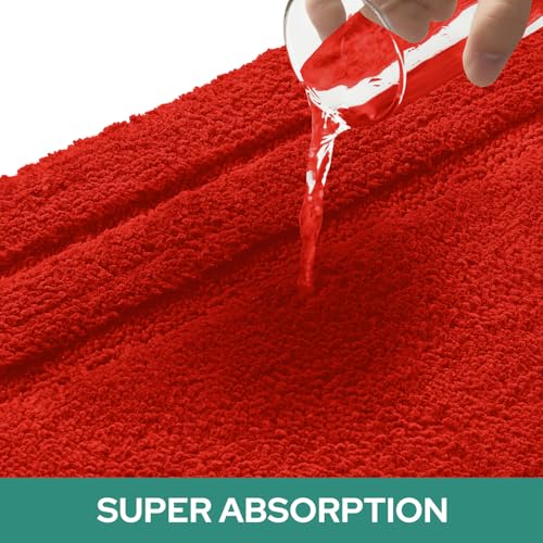 HOMEIDEAS Bathroom Rugs Sets 2 Piece, Super Soft and Absorbent Non Slip Microfiber Machine Washable Bath Mat Set (20"x32"+U20 x24, Red) - color: Loop- Red, size: 1'8" x 2'8" (20"x32"+U Shape 20"x24")