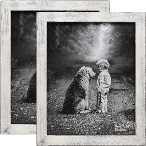 Yaetm Distressed White 11x14 Picture Frame - Made of 100% Solid Wood and HD Real Glass, Rustic White Wooden Picture Frames 11 x 14 for Wall Mount Display, Farmhouse Decor - Set of 2 - color: Distressed White, size: 11*14"，2 pk