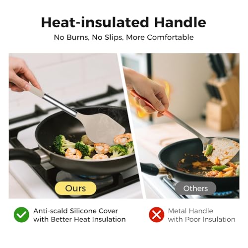 Hvygss 28 Pcs Silicone Cooking Utensils Set with Stainless Steel Handle, 446℉ Heat-Resistant Kitchen Utensils Set with Holder, Dishwasher Washable Silicone Spatula for Non-stick Cookware (Khaki)