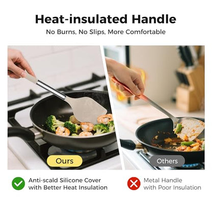 Hvygss 28 Pcs Silicone Cooking Utensils Set with Stainless Steel Handle, 446℉ Heat-Resistant Kitchen Utensils Set with Holder, Dishwasher Washable Silicone Spatula for Non-stick Cookware (Khaki)