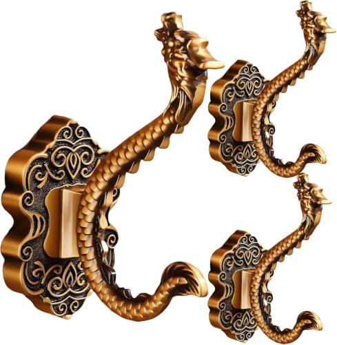 3 Pack Vintage Dragon Metal Wall Hooks Heavy Duty Aluminum Alloy Coat Hooks | Double Hook Design Holds Coats, Towels & Bags. Decorative Dragon Style Wall Mounted Hooks For Bathroom, Bedroom & Entryway - color: Dragon