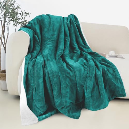 Elegant Comfort Reversible and Ultra-Plush Flannel Fleece Sherpa Throw- Lightweight Soft and Cozy- All Season Decorative Throw, Perfect for Lounging, 50 x 60 inches, Teal - color: Solid Teal, size: 50 X 60