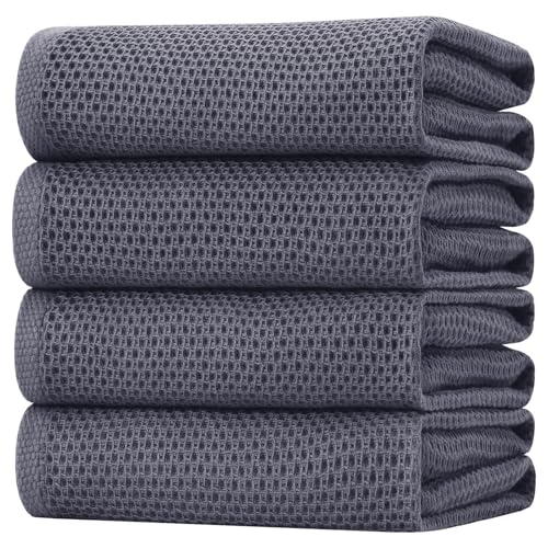 Homaxy 100% Cotton Oversized Waffle Weave Kitchen Towels 4-Pack, Dark Grey | 20 x 28 Inches, Ultra Soft Absorbent Dish Towels, Quick Drying Large Cleaning Towels - color: Dark Grey, size: 20 X 28 - 4 Pack
