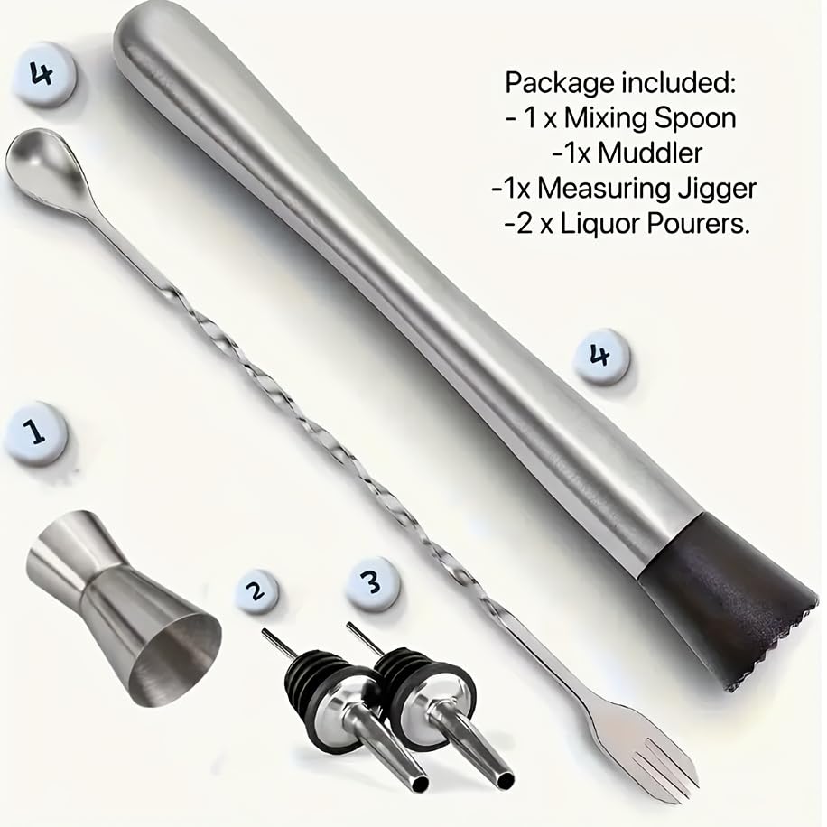 XDNOOK 5pcs Cocktail Shaker Set Bartender Kit,Professional Bar Set, Jigger,Mixer Spoon, Muddler, Liquor Pourers Ideal Bar Accessories for Home, Gift for Christmas, Birthday, Beginners
