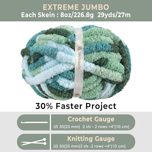 Jumbo Chunky Yarn for Hand Knitting - Super Thick Chenille Chunky Yarn for Crocheting - Extra Soft Bulky Fluffy Blanket Big Yarns 8 Jumbo Pack (27yds,8 oz Each Skein) - color: Moss Field