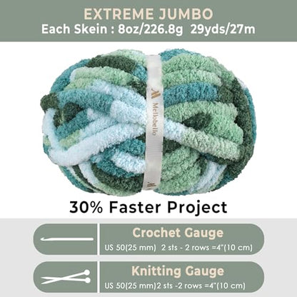 Jumbo Chunky Yarn for Hand Knitting - Super Thick Chenille Chunky Yarn for Crocheting - Extra Soft Bulky Fluffy Blanket Big Yarns 8 Jumbo Pack (27yds,8 oz Each Skein) - color: Moss Field