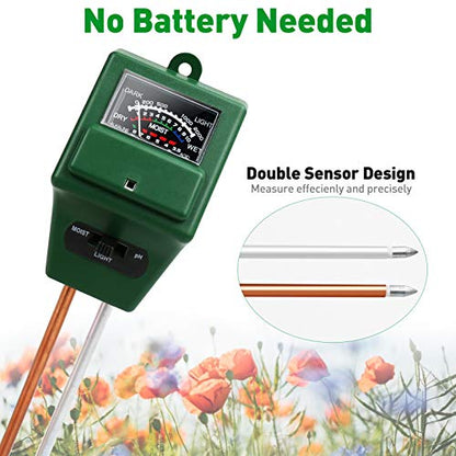 Soil Ph Tester, 3-in-1 Soil Test Kit for Moisture/PH/Light, Soil Moisture Meter for Plants Indoor Outdoor, Plant Hygrometer Water Testing Probe Sensor Analyzer Detector for Lawn Farm Gardening Tools