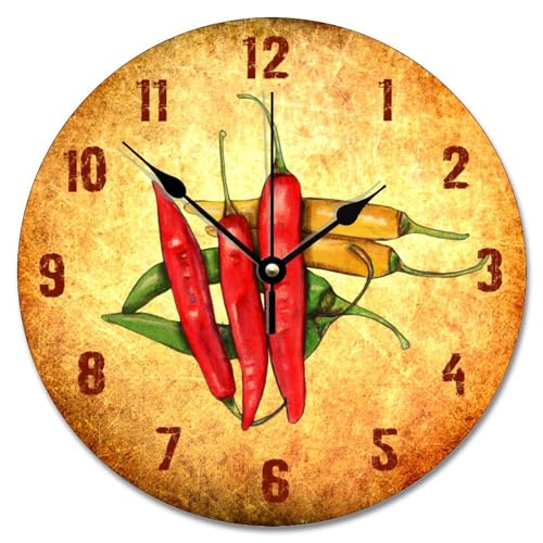 12 Inch Wall Clock Chili Southwestern Chili Peppers Large Wall Clocks Battery Operated Non-Ticking Farmhouse Decor for Office Home Decor Wedding Birthday Housewarming Gift - color: Style-2, size: 12x12 in
