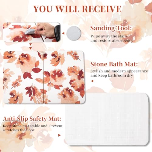Stone Bath Mat Diatomaceous Earth Shower Mat, Non-Slip Bath Mat for Bathroom, Quick Drying Bathroom Rugs Natural Easy to Clean, 24"×16" (Orange) - color: Orange