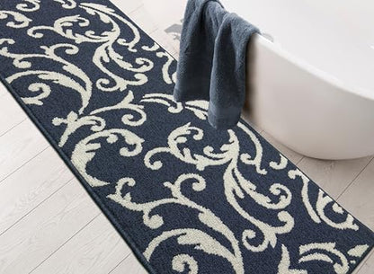Hallway Runner Rug Non Slip Rubber Backing, 26 inch x 6 ft, Scroll, Blue, Heavy Duty Berber Style Carpet Runner for Entryway, Kitchen, Bathroom, Bedroom, Laundry Room. - color: Scroll Blue, size: 6 Foot Long Runner Rug