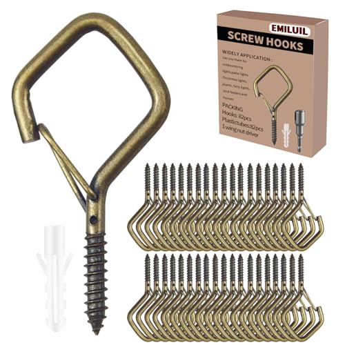 82 PCS Metal Bronze Eye Screw Hooks for Hanging Heavy Duty.Windproof Ceiling Hooks for Hanging Plants,Cup,Wind Chime,Bird Feeders,Christmas String Lights at Indoor&Outdoor 2.2 Inch - color: Bronze, size: 82Pcs