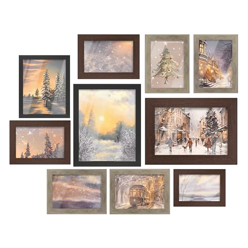 SONGMICS Picture Frames, Collage Picture Frames Set of 10, Two 8x10, Four 5x7, Four 4x6, Photo Frame for Wall Gallery Decor, Table Display, Glass, Maroon Brown, Heather Greige, Ash Black URPF010K03 - color: Maroon Brown + Heather Greige + Ash Black, size: