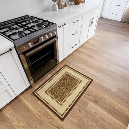 Ottomanson 2x3 Entryway Rug – Non-Slip Small Area Rugs - color: Border Dark Brown, size: 2'3" x 3' (Mat)