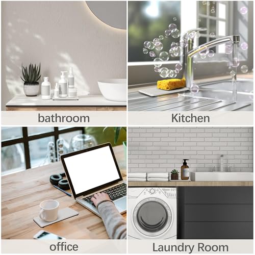 Set of 4 Bathroom Vanity Tray, Quick-Dry Diatomite Kitchen Tray with Non-Slip Pads | Water Absorbing Stone Used for Soap, Sponges, Cosmetics | Eco-Friendly Bath Sink Organizer - color: White